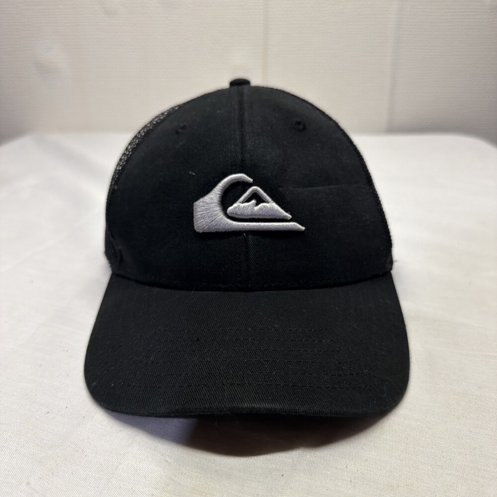 Quicksilver Black Snapback Trucker Hat With Silver Logo